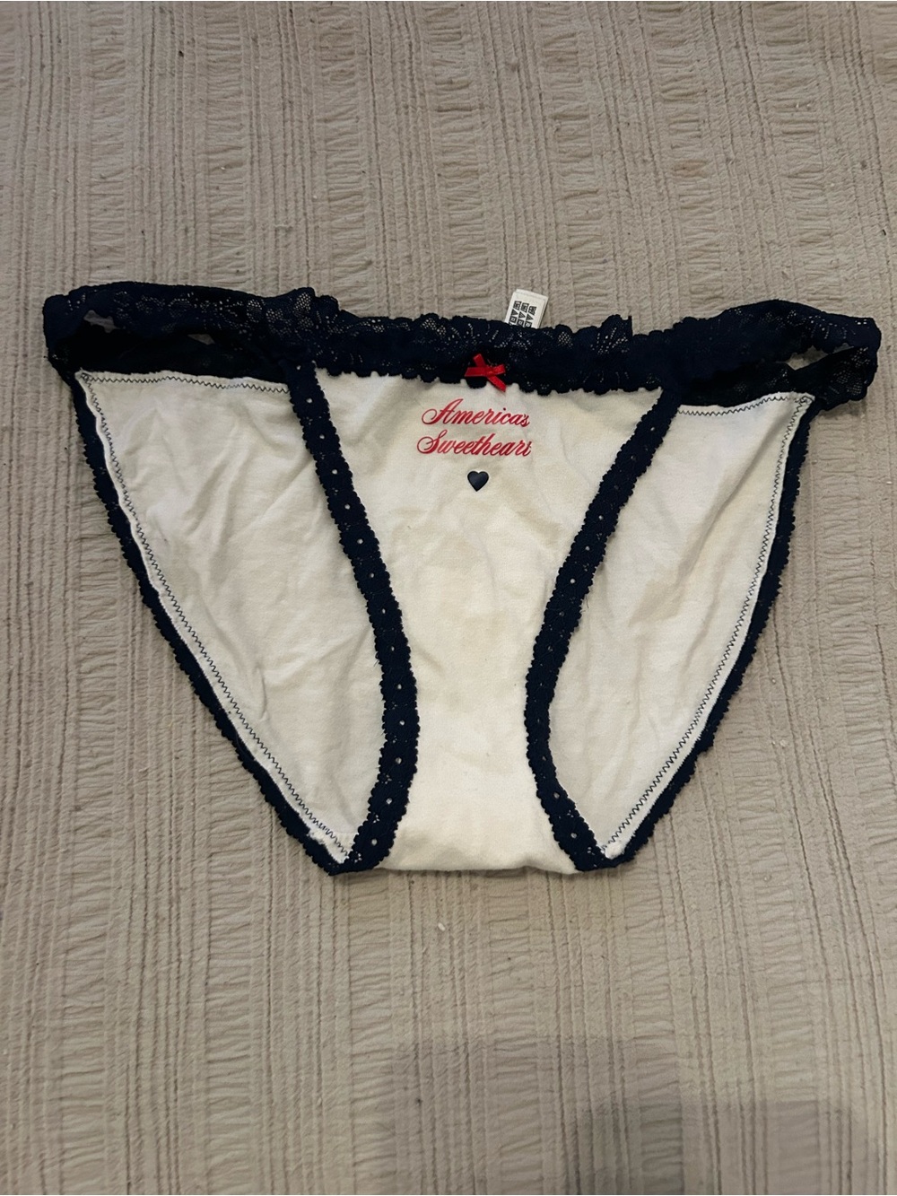 PINK Victoria's Secret White Bikini Briefs with Navy Lace